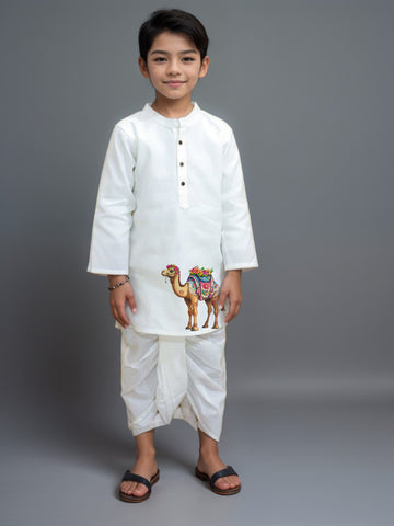 Boys White Designer Kurta with Pyjama Set