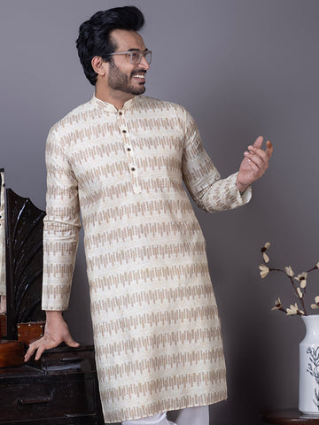 Men Geometric Woven Design Mandarin Collar Kurta with Pyjama