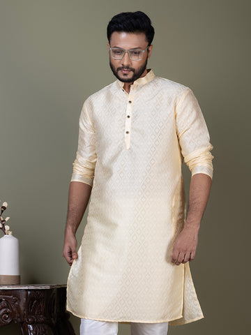 Men Mandarin Collar Jacquard Kurta with Pyjama