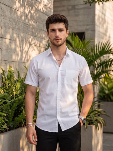 [DS-MG] Men's White Solid Cotton Shirt