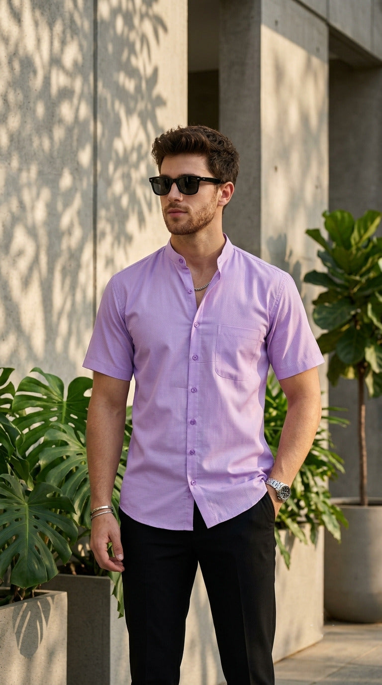 [DS-C-MG] Men's Purple chinese collar Cotton Shirt