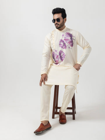 Men Floral Motifs Printed Cotton Kurta With Pyjama Set