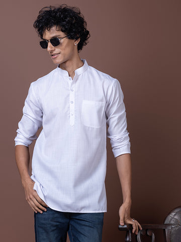 [MGS] Men's White Solid Cotton Short Kurta