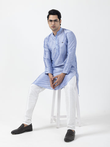 Men Dupion Silk Straight Kurta With Pyjama Set