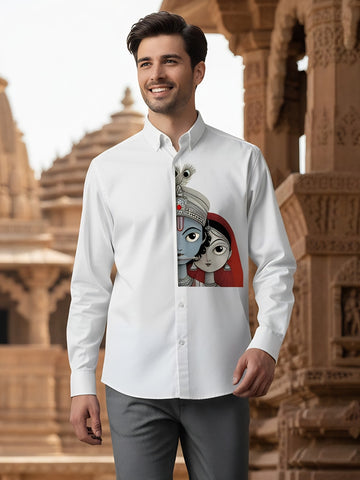 [DS-MGSP] Men's White Ethnic Printed Cotton Shirt