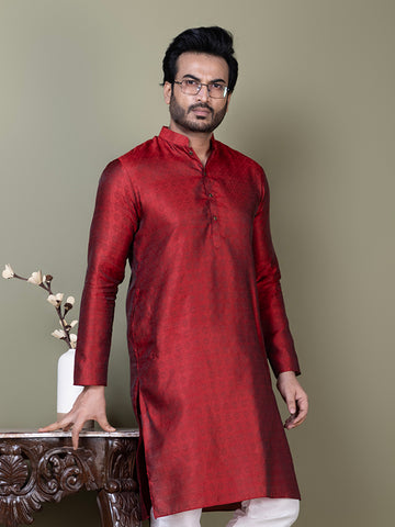 Men Mandarin Collar Jacquard Kurta with Pyjama