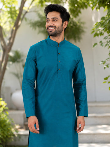 [SB] Men's Turquoise Blue Solid Cotton Kurta Set