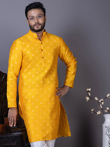 Men Mandarin Collar Jacquard Kurta with Pyjama