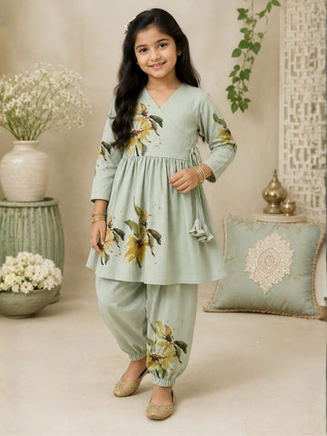 [DGKS-MGSP-X] Girls See Green Printed Cotton Kurti Set