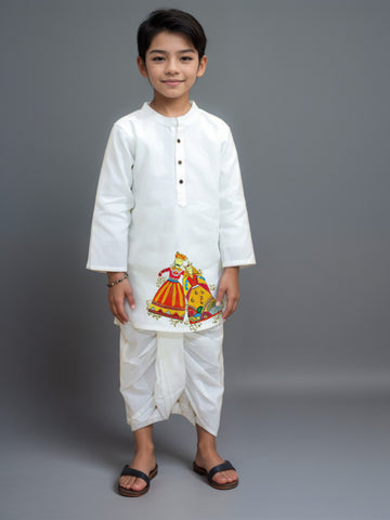 Boys White Designer Kurta with Pyjama Set