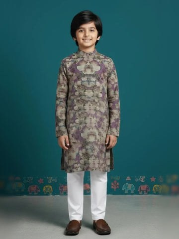 [DBKS-MGAO-B] Boy's Multi Colour Ethnic motifs Printed cotton kurta Set