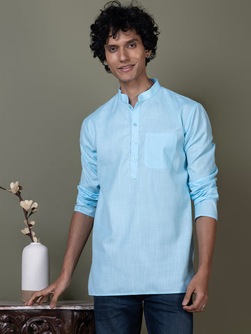 [MGS] Men's Sky Blue Solid Cotton Short Kurta