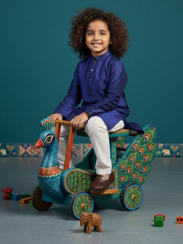 [DBKS-DP] Boy's Blue Solid Art Silk kurta Set