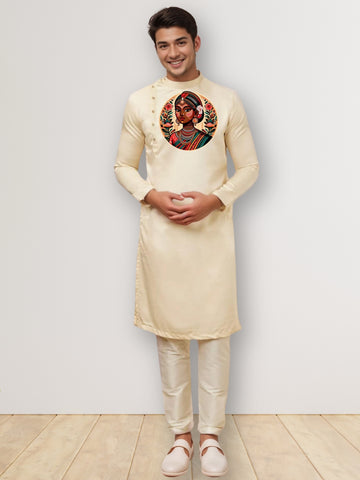 Men Ethnic Motifs Printed Mandarin Collar Cotton Kurta With Pyjama Set