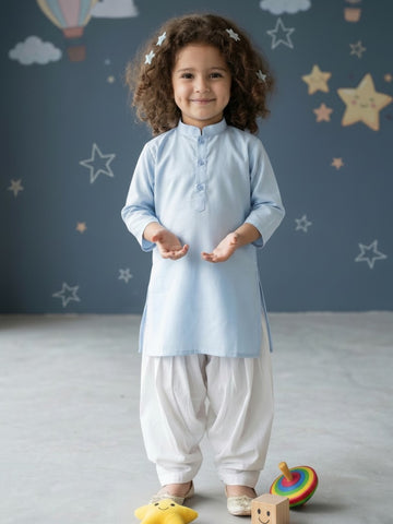 [DGKS-MG] Girls Sky Blue Solid Cotton Kurti Set