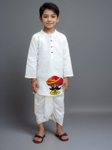 Boys White Designer Kurta with Pyjama Set