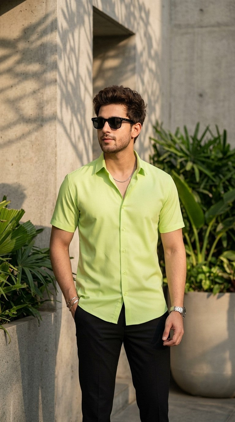 [DS-MG] Men's Lime Green Solid Cotton Shirt