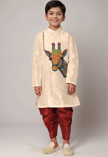 Boys  Beige Printed Kurta With Dhoti