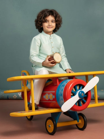 [DBKS-DP] Boy's Green Solid Art Silk kurta Set