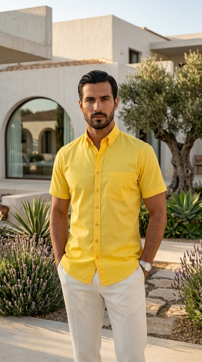 Men's Yellow Cotton Shirt – Solid
