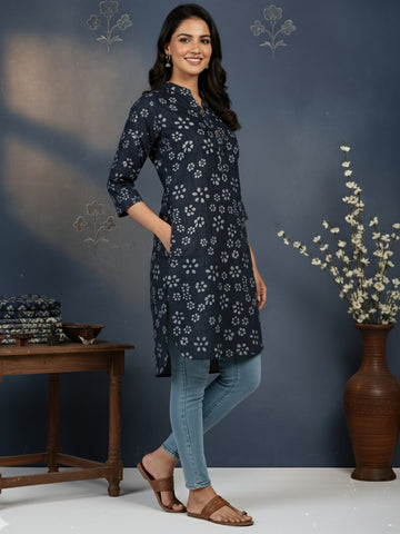 [DWKS-BT] Women Black Printed Cotton Kurti Set