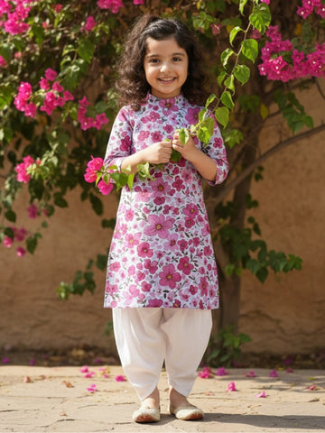 [DGKS-MGSP] Girls Multi Color Ethnic Motifs Printed Cotton Kurti Set