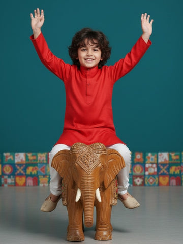 [DBKS-SH] Boy's Red Solid cotton kurta Set