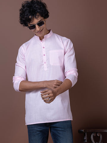 [MGS] Men's Pink Solid Cotton Short Kurta