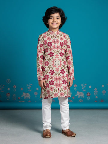 [DBKS-MGAO] Boy's Multi Color Ethnic motifs Printed cotton kurta Set