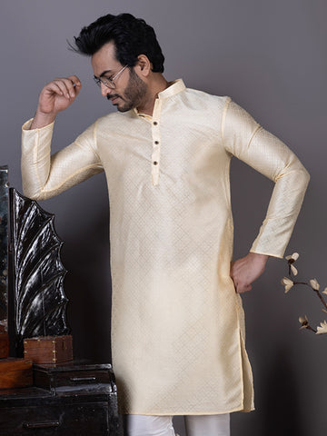 Geometric Printed Jacquard Mandarin Collar Straight Kurta with Pyjama