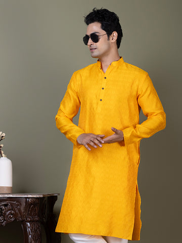 Men Mandarin Collar Jacquard Kurta with Pyjama