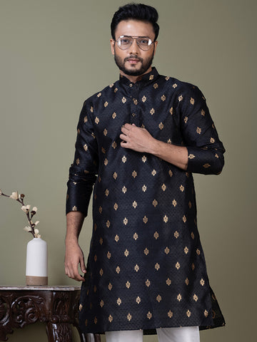 Men Mandarin Collar Jacquard Kurta with Pyjama
