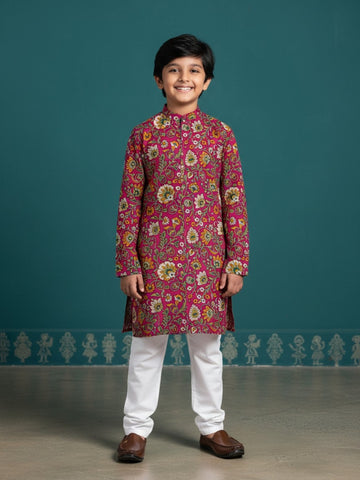 [DBKS-MGAO] Boy's Multi Color Ethnic motifs Printed cotton kurta Set