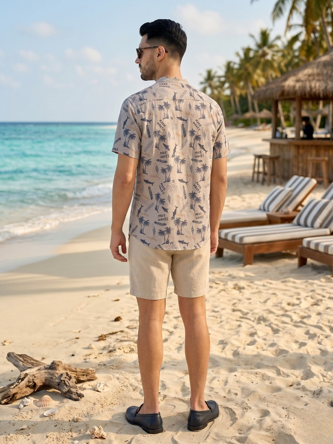 [DS-C-MGSP] Men's Beige Ethnic Printed Cotton Shirt
