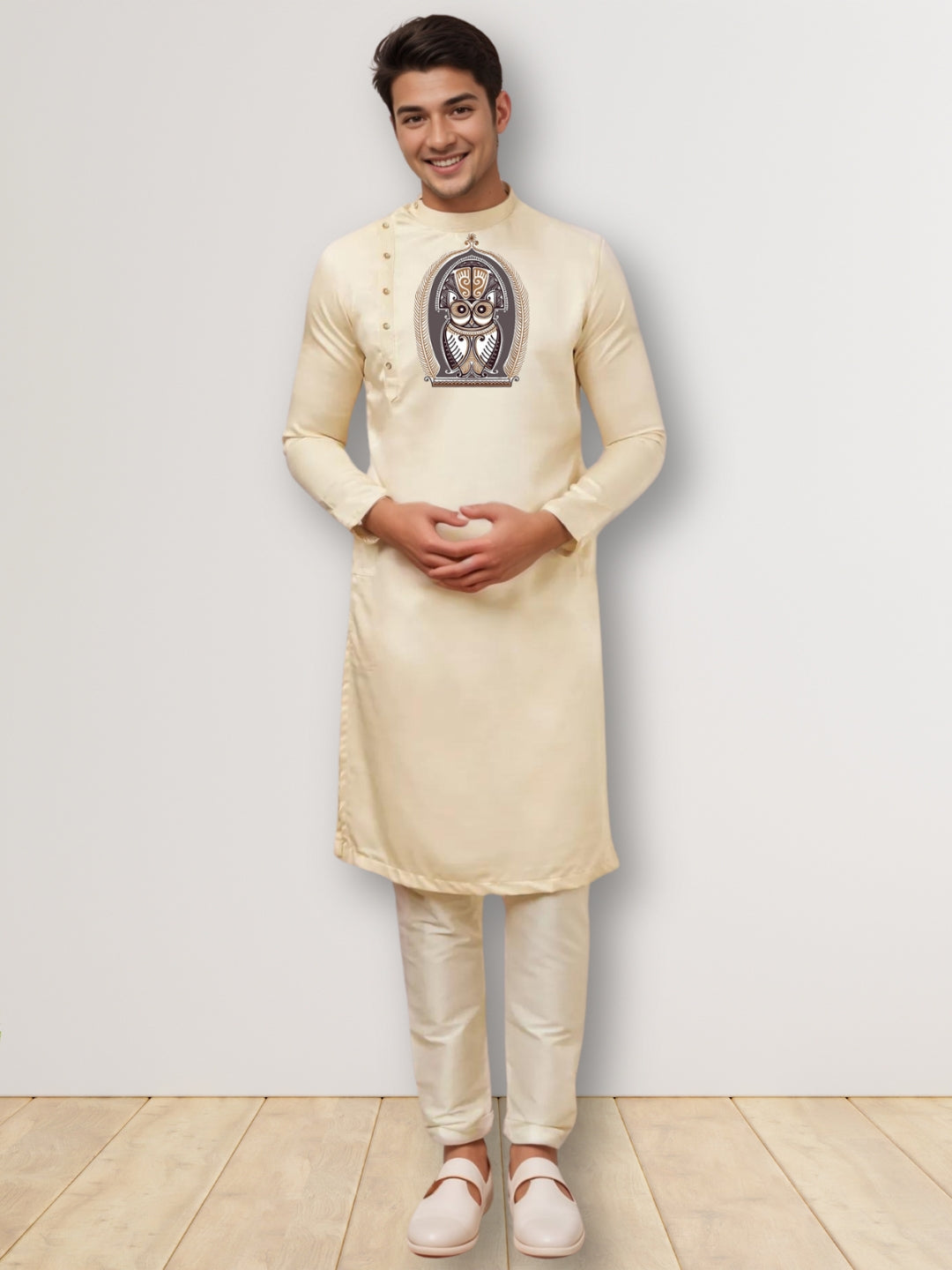 Men Ethnic Motifs Printed Mandarin Collar Cotton Kurta With Pyjama Set