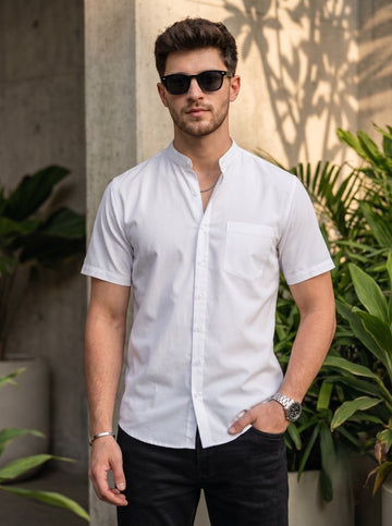 [DS-C-MG] Men's White chinese collar Cotton Shirt