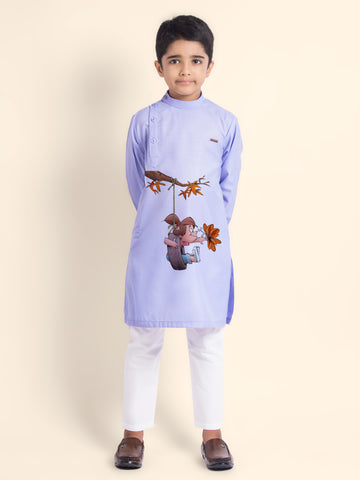 Boys  Purple Printed Kurta With Pyjama