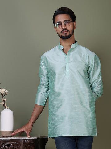 [DPS] Men's Blue Solid Art Silk Short Kurta