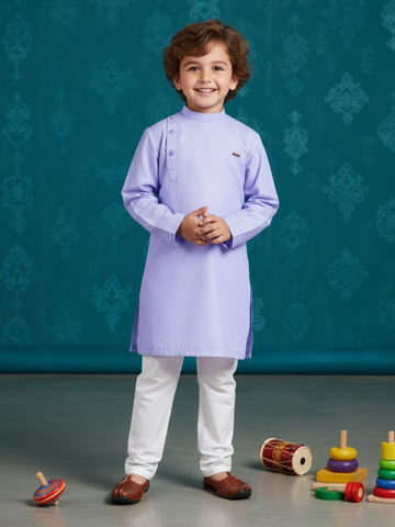 [DBKS-MG] Boy's Purple Solid Side Placket cotton kurta Set