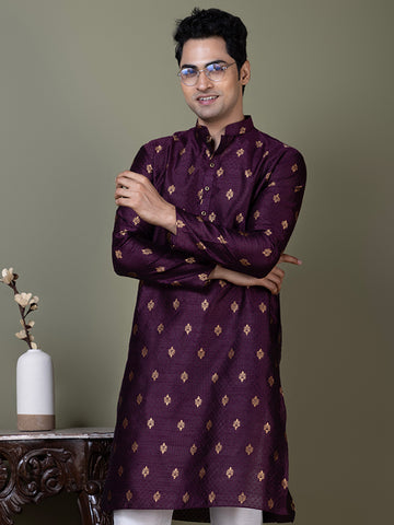 Men Mandarin Collar Jacquard Kurta with Pyjama