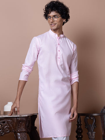 [MG] Men's Pink Solid Cotton Kurta Set