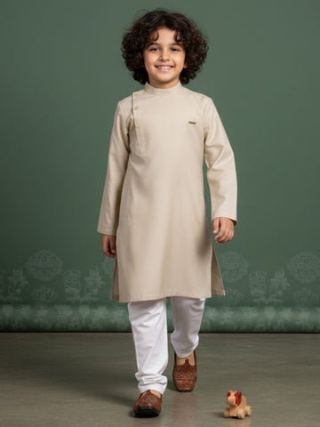 [DBKS-MG] Boy's Beige Solid cotton kurta Set