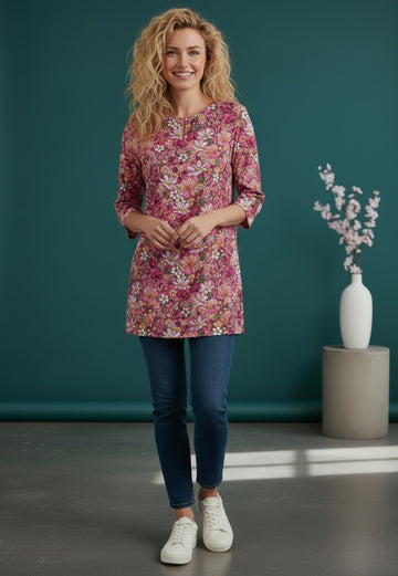 [DF-MGSP] Women Pink Printed Cotton Tunic Top