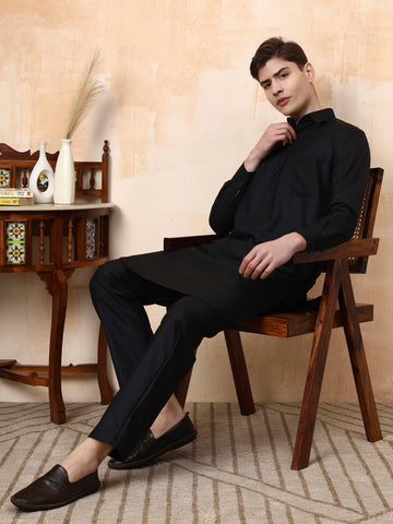 [MGPT] Men's Black Pathani Cotton Kurta Set
