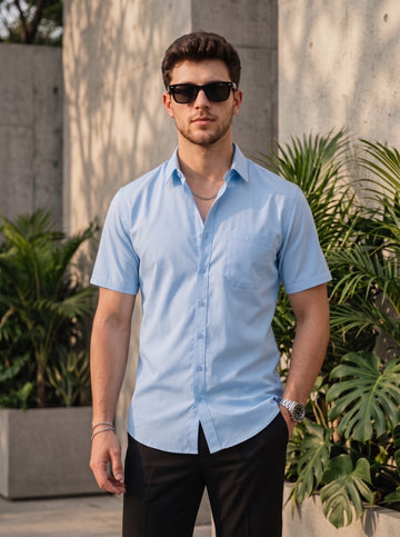 [DS-MG] Men's Sky Blue Solid Cotton Shirt