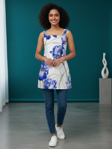[DFMSL-MGSP] Women White Printed Cotton Sleeveless Top