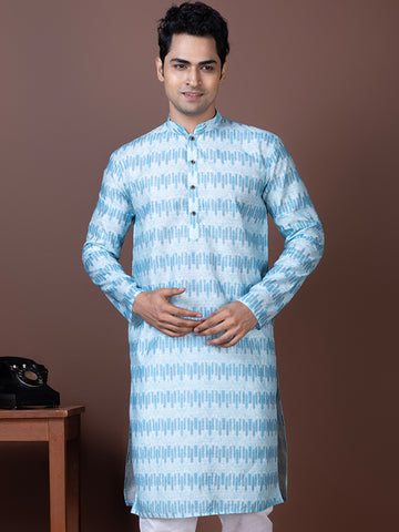 Men Geometric Woven Design Mandarin Collar Kurta with Pyjama