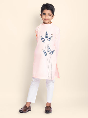 Boys Pink Printed Kurta With Pyjama