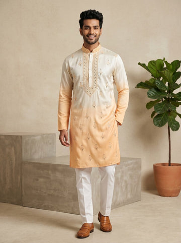 [NW] Men's Multi Colour Embroidered Cotton Silk Kurta Set