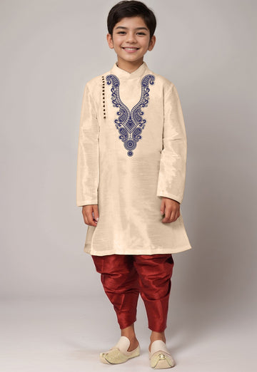 Boys Beige Printed Kurta With Dhoti
